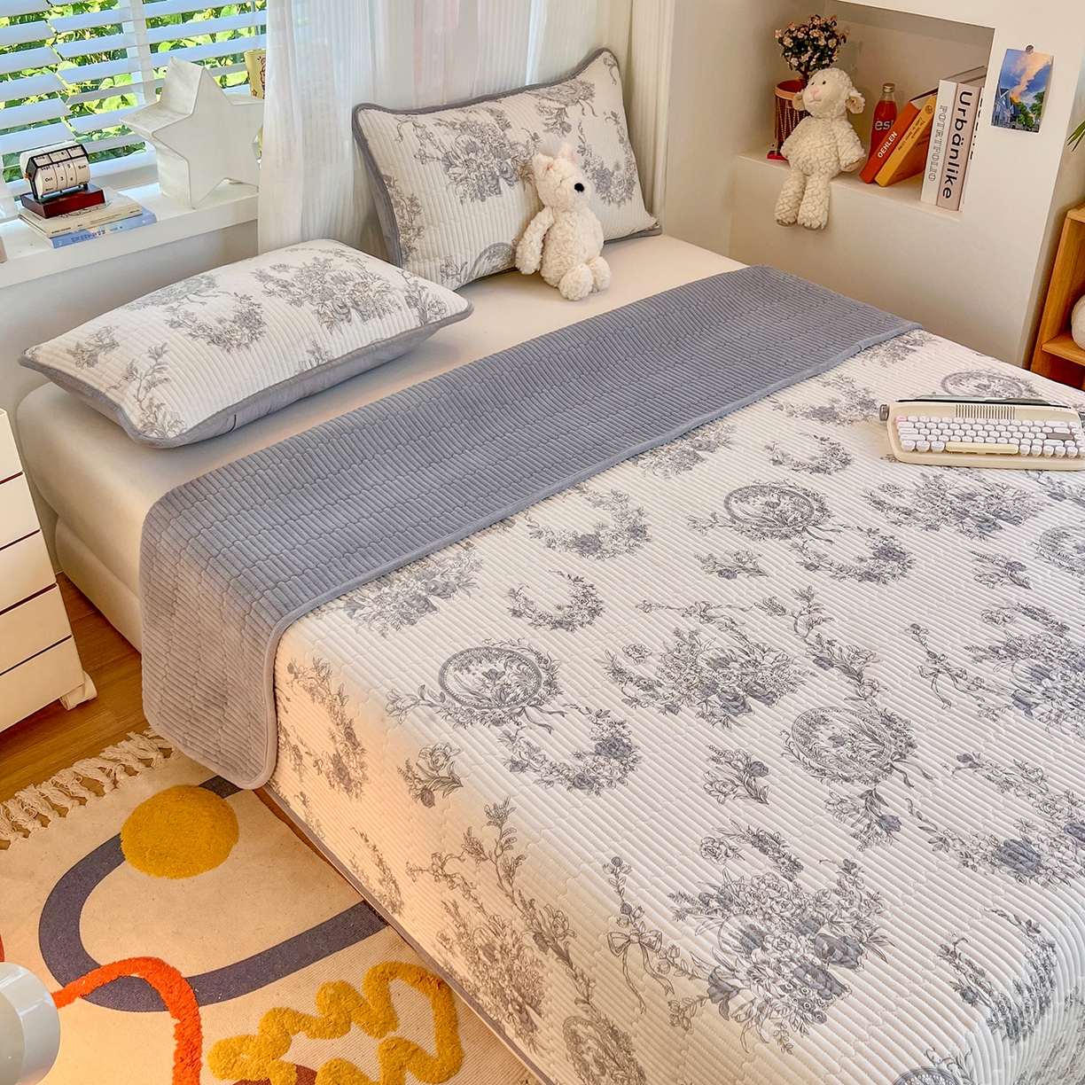 91家纺网 家纺一手货源 找家纺 X猫先生 2025新品棉加绒床盖一面全棉一面牛奶绒床盖炕盖加厚床单床垫四季款系列二 莫奈花园(A棉B绒）