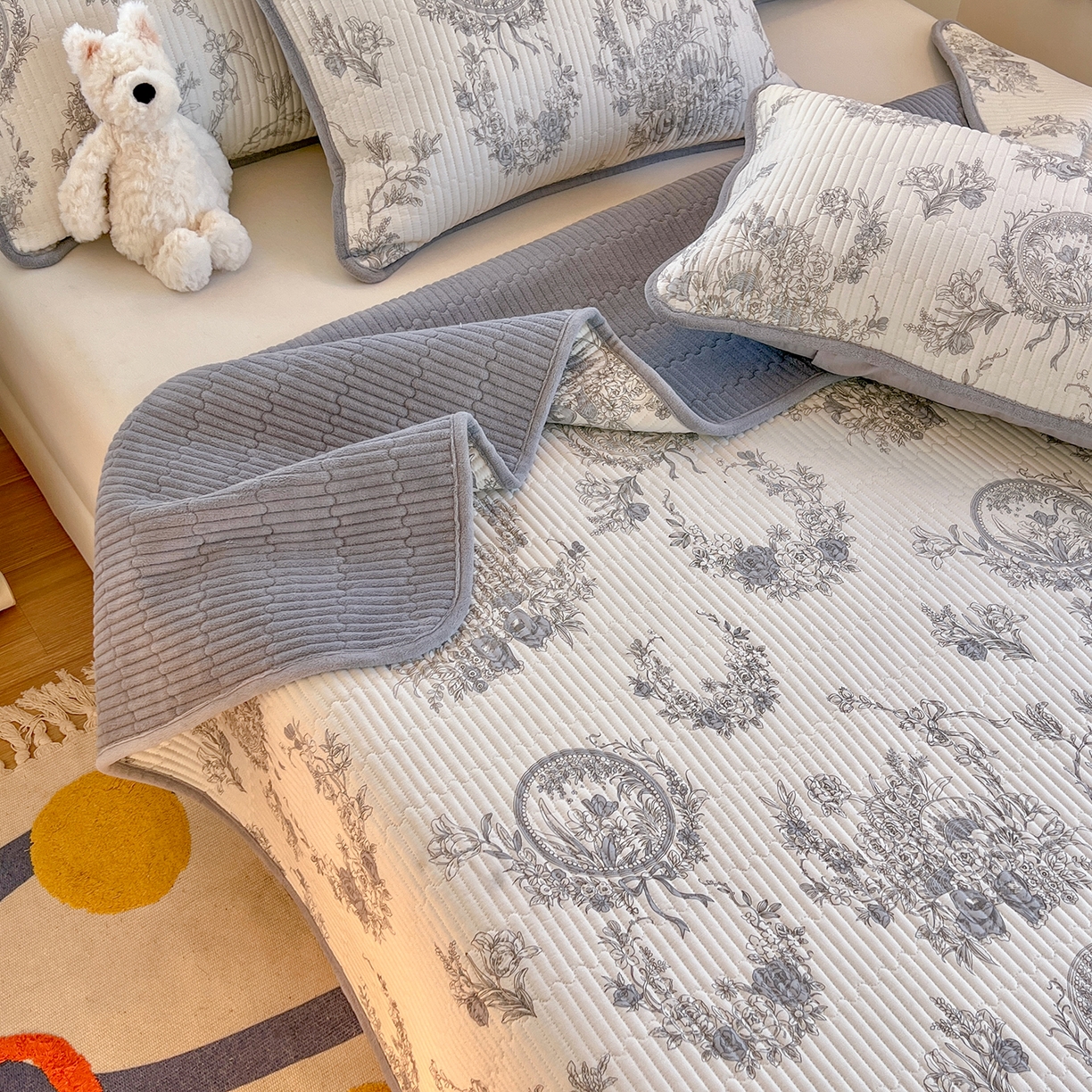 91家纺网 家纺一手货源 找家纺 X猫先生 2025新品棉加绒床盖一面全棉一面牛奶绒床盖炕盖加厚床单床垫四季款系列二 莫奈花园(A棉B绒）