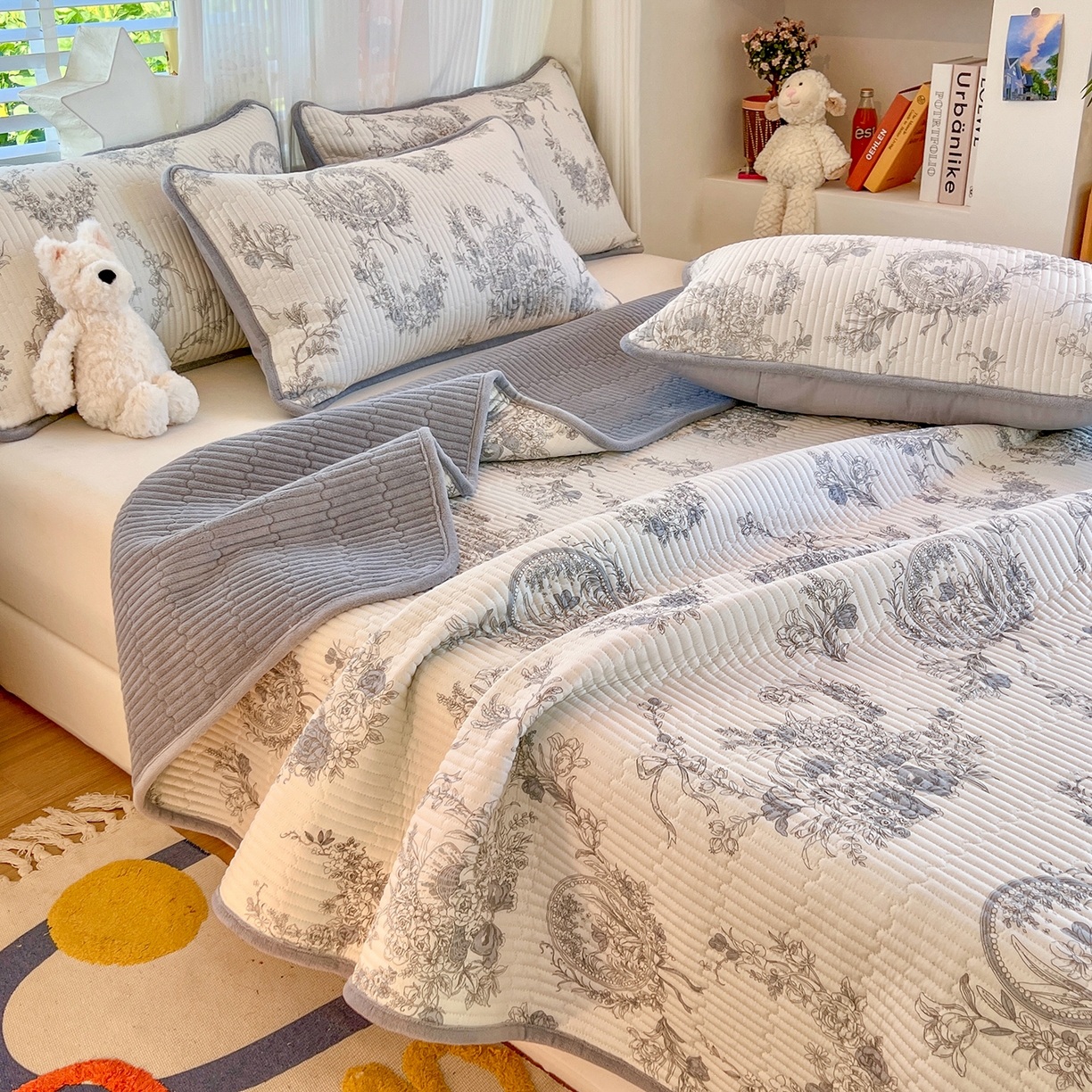 91家纺网 家纺一手货源 找家纺 X猫先生 2025新品棉加绒床盖一面全棉一面牛奶绒床盖炕盖加厚床单床垫四季款系列二 莫奈花园(A棉B绒）