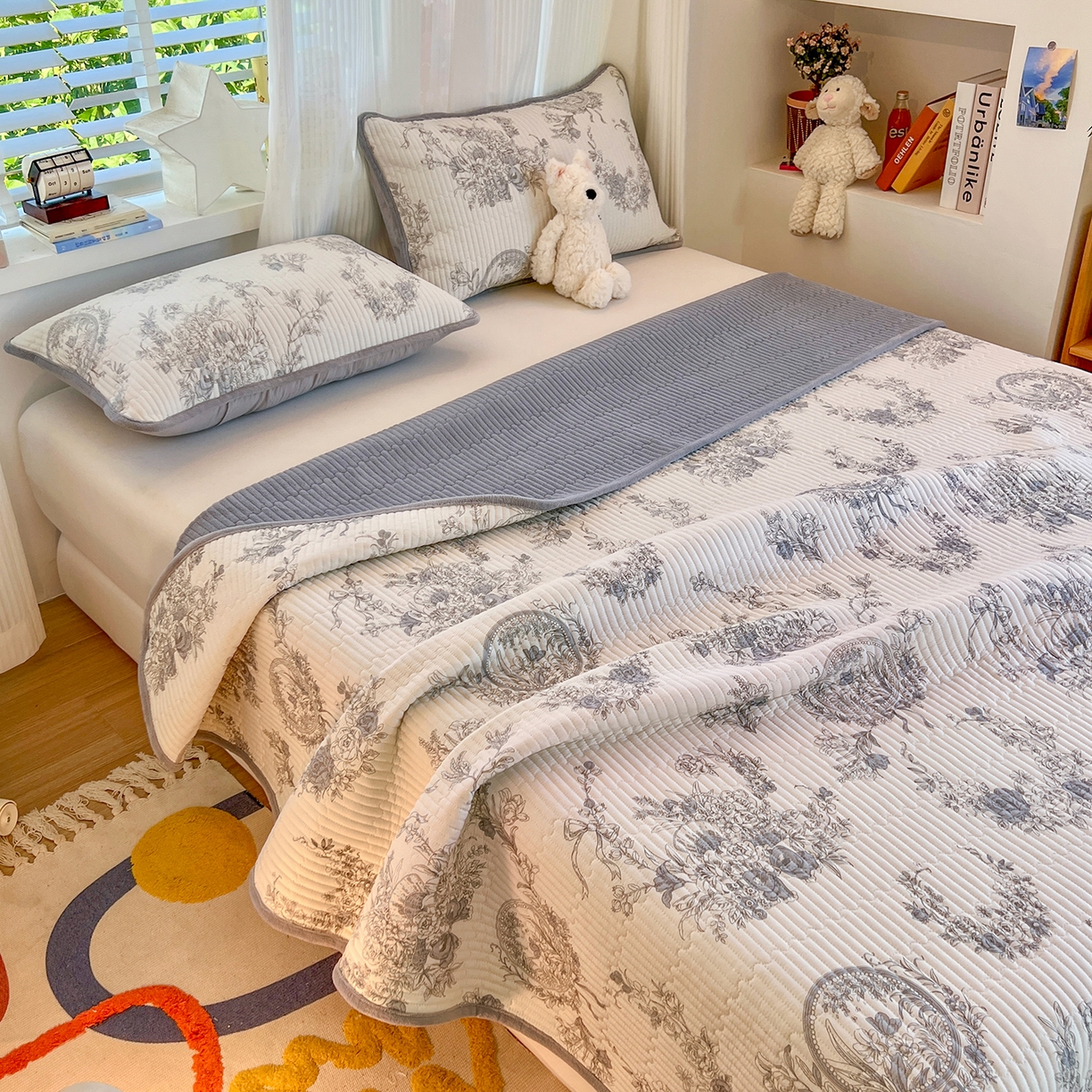 91家纺网 家纺一手货源 找家纺 X猫先生 2025新品棉加绒床盖一面全棉一面牛奶绒床盖炕盖加厚床单床垫四季款系列二 莫奈花园(A棉B绒）