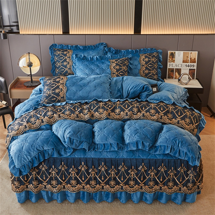 91家纺网 家纺一手货源 找家纺 （总）屹成家纺2025新款水晶绒夹棉绗缝床裙四件套（塞纳河畔）四件套起售价不低于230元