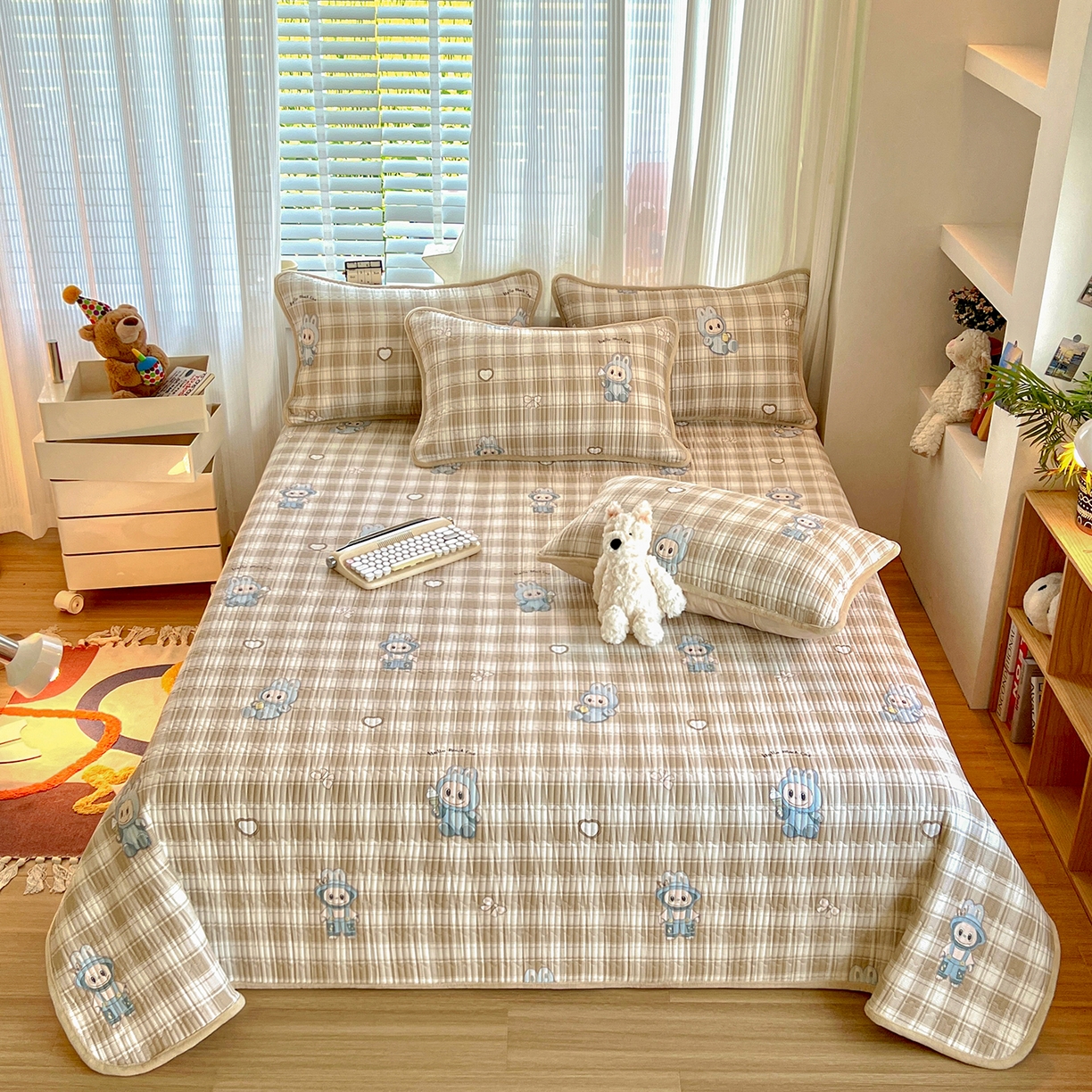 91家纺网 家纺一手货源 找家纺 X猫先生 2025新品棉加绒床盖一面全棉一面牛奶绒床盖炕盖加厚床单床垫四季款系列二 拉布兔兔（A棉B绒）