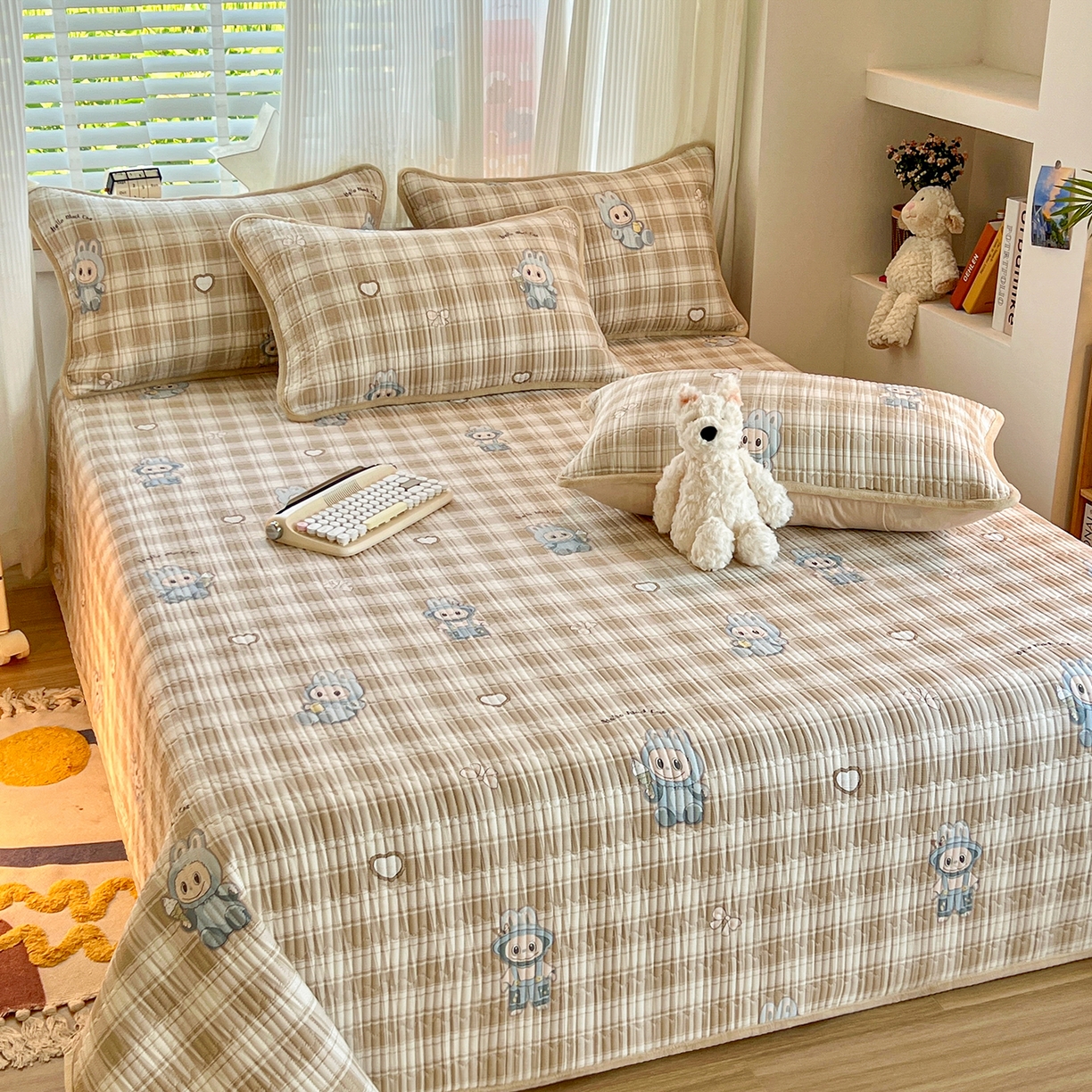 91家纺网 家纺一手货源 找家纺 X猫先生 2025新品棉加绒床盖一面全棉一面牛奶绒床盖炕盖加厚床单床垫四季款系列二 拉布兔兔（A棉B绒）