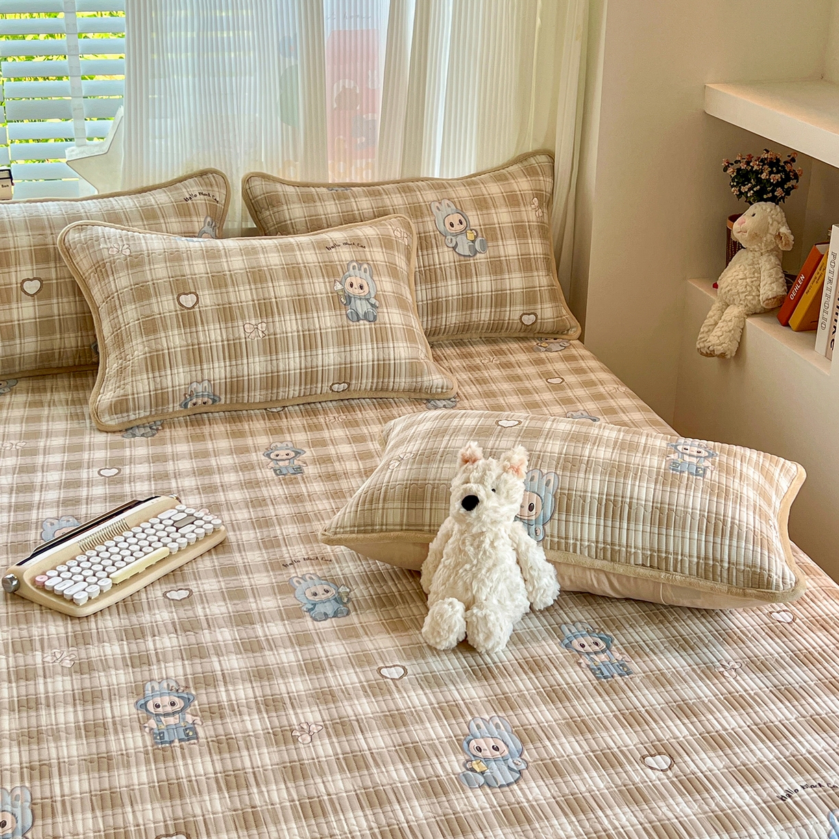 91家纺网 家纺一手货源 找家纺 X猫先生 2025新品棉加绒床盖一面全棉一面牛奶绒床盖炕盖加厚床单床垫四季款系列二 拉布兔兔（A棉B绒）