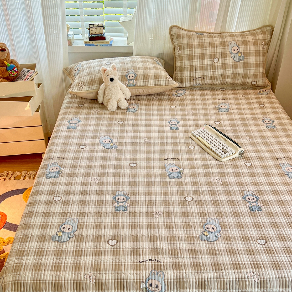 91家纺网 家纺一手货源 找家纺 X猫先生 2025新品棉加绒床盖一面全棉一面牛奶绒床盖炕盖加厚床单床垫四季款系列二 拉布兔兔（A棉B绒）