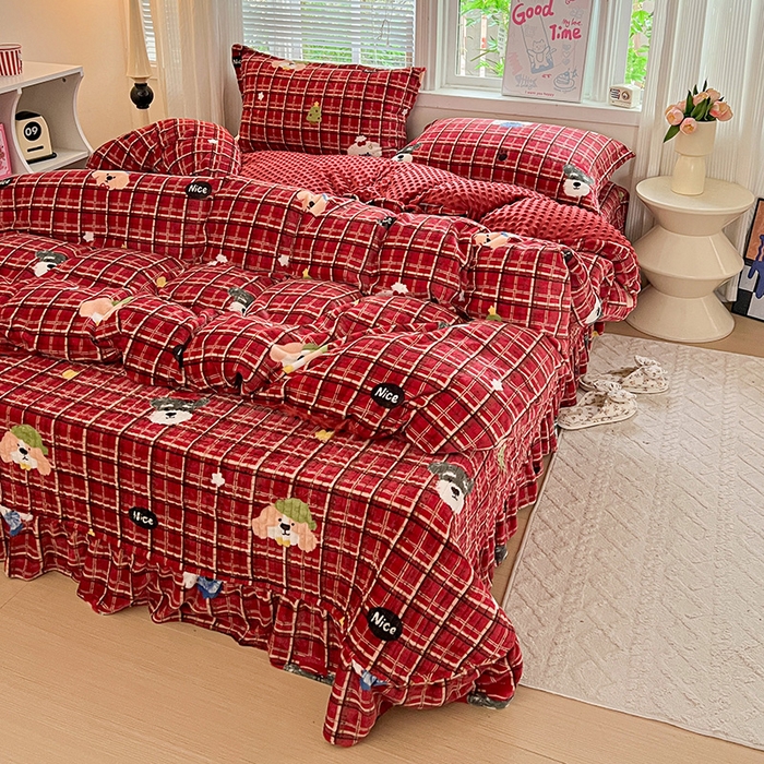 91家纺网 家纺一手货源 找家纺 一比一 2025新款加厚保暖豆豆牛奶绒床盖款四件套奥丁派对