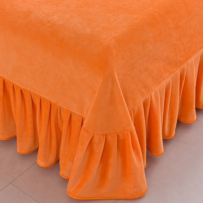 91家纺网 家纺一手货源 找家纺 绘萱2025新品爆款8斤包边印花牛奶绒四件套床裙款法莱绒金貂貂狐 银杏叶语-桔