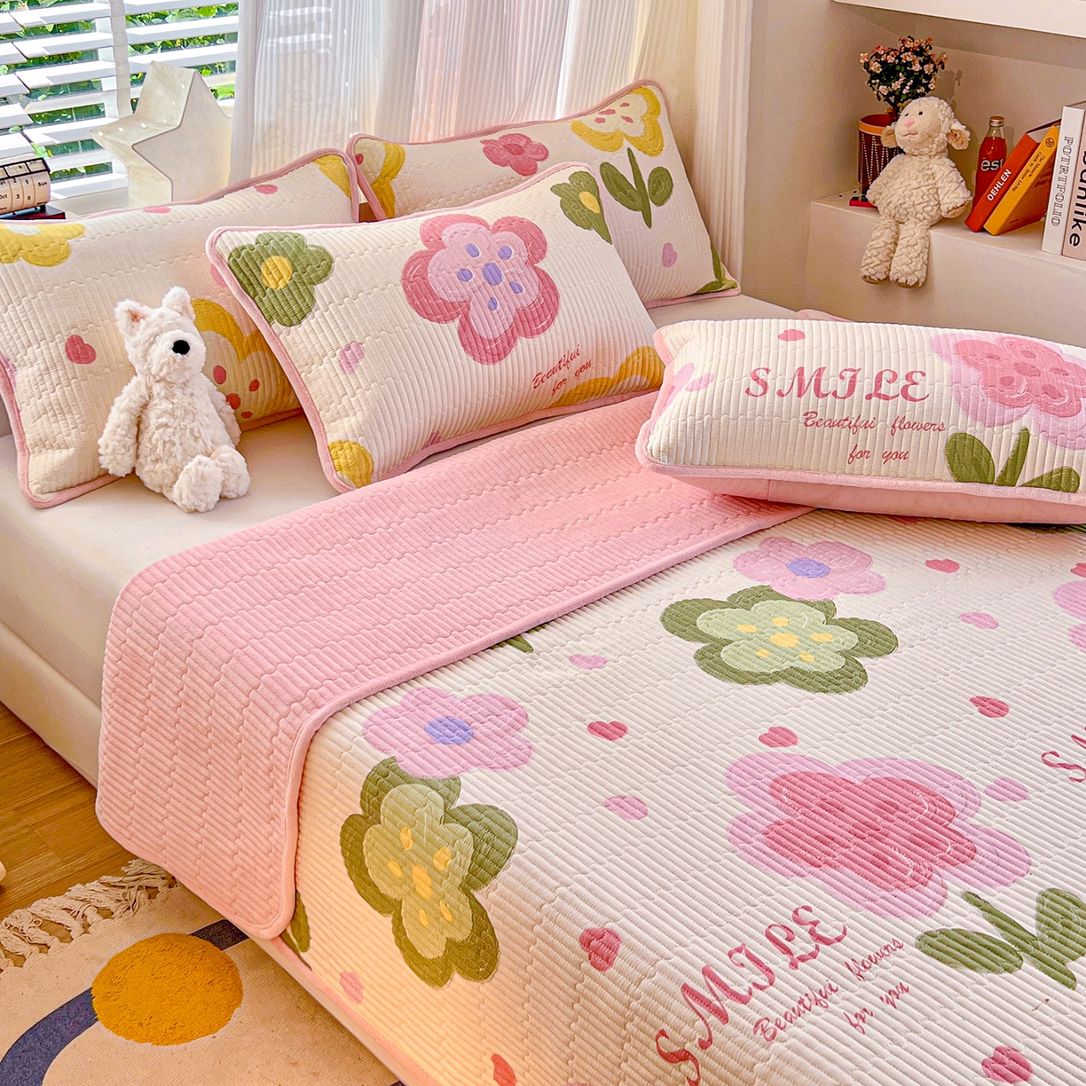 91家纺网 家纺一手货源 找家纺 X猫先生 2025新品棉加绒床盖一面全棉一面牛奶绒床盖炕盖加厚床单床垫四季款系列二 贝利花都(A棉B绒）