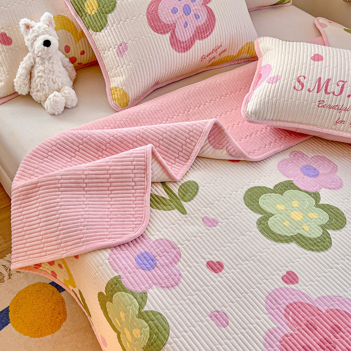 91家纺网 家纺一手货源 找家纺 X猫先生 2025新品棉加绒床盖一面全棉一面牛奶绒床盖炕盖加厚床单床垫四季款系列二 贝利花都(A棉B绒）