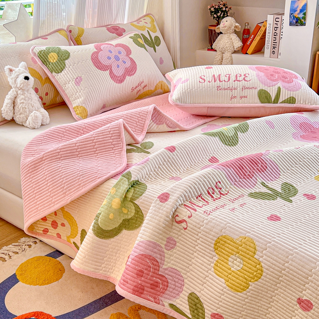 91家纺网 家纺一手货源 找家纺 X猫先生 2025新品棉加绒床盖一面全棉一面牛奶绒床盖炕盖加厚床单床垫四季款系列二 贝利花都(A棉B绒）