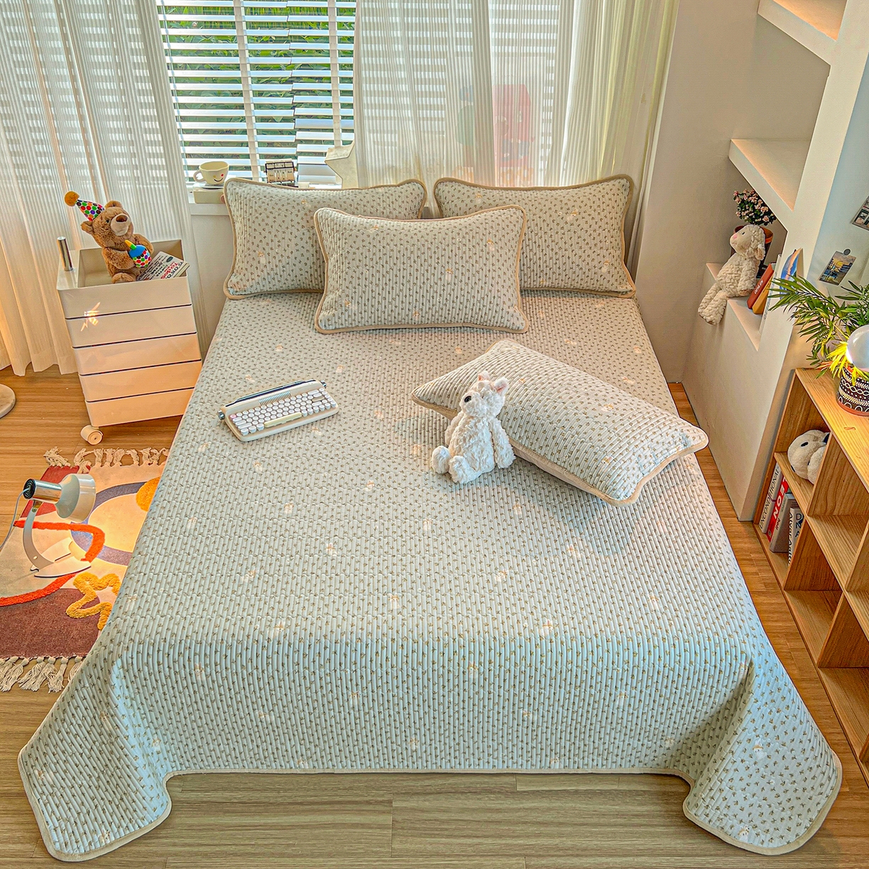 91家纺网 家纺一手货源 找家纺 X猫先生 2025新品棉加绒床盖一面全棉一面牛奶绒床盖炕盖加厚床单床垫四季款系列二 春游兔兔（A棉B绒）