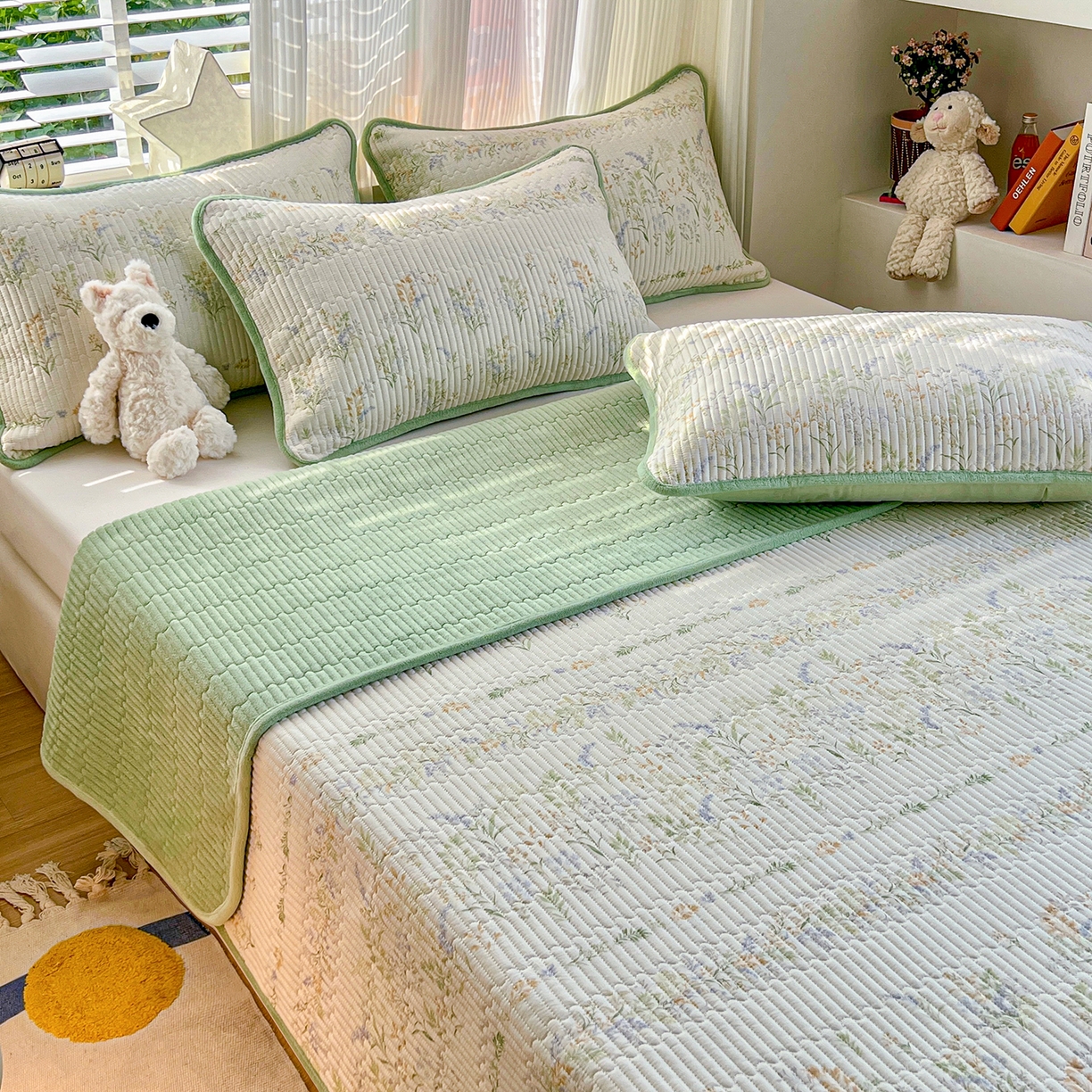 91家纺网 家纺一手货源 找家纺 X猫先生 2025新品棉加绒床盖一面全棉一面牛奶绒床盖炕盖加厚床单床垫四季款系列二 丛草集（A棉B绒）