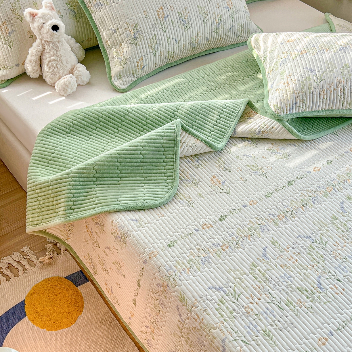 91家纺网 家纺一手货源 找家纺 X猫先生 2025新品棉加绒床盖一面全棉一面牛奶绒床盖炕盖加厚床单床垫四季款系列二 丛草集（A棉B绒）