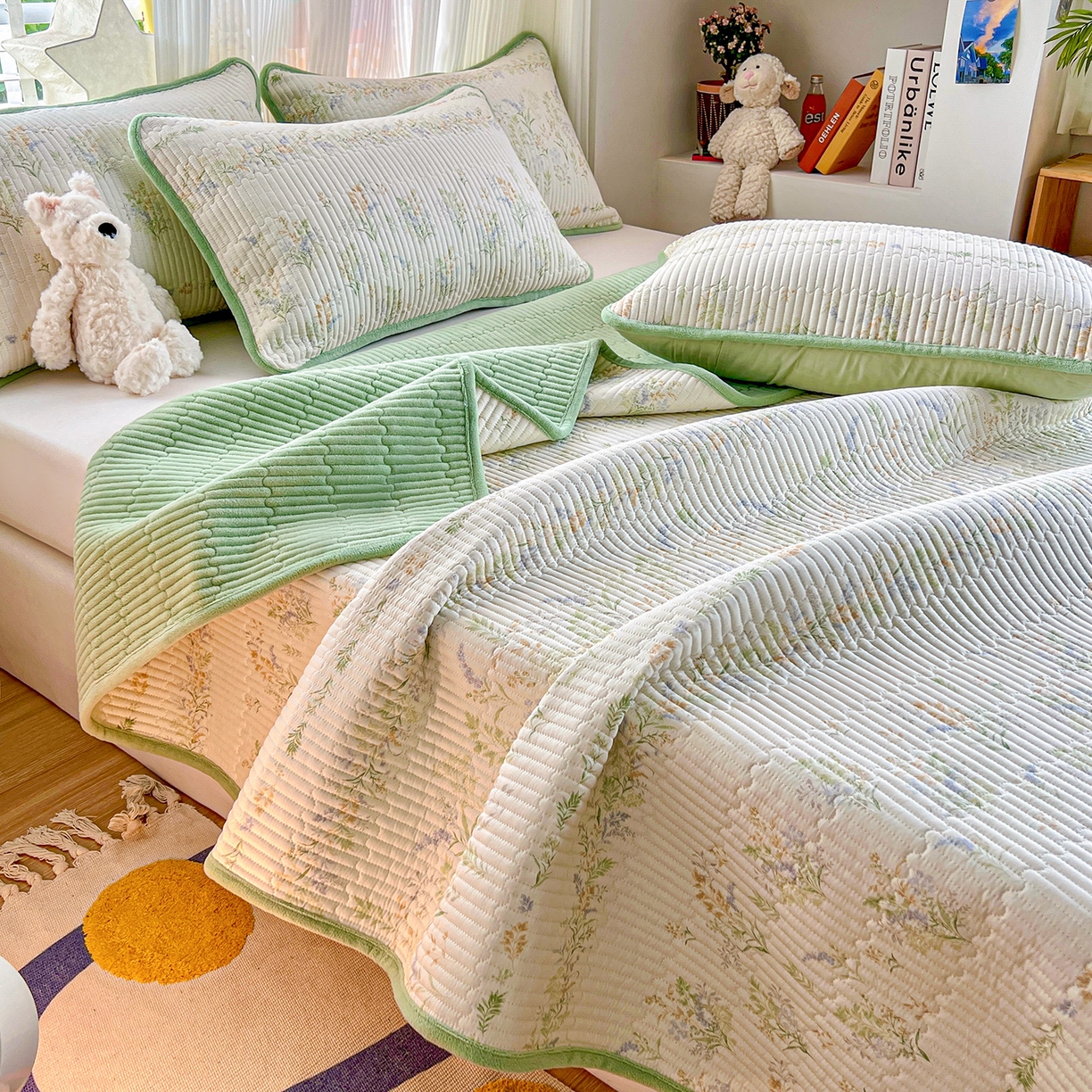 91家纺网 家纺一手货源 找家纺 X猫先生 2025新品棉加绒床盖一面全棉一面牛奶绒床盖炕盖加厚床单床垫四季款系列二 丛草集（A棉B绒）