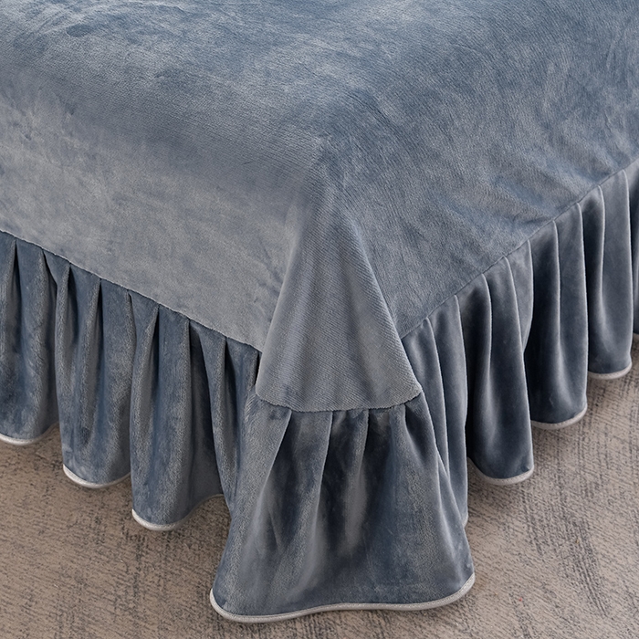 91家纺网 家纺一手货源 找家纺 绘萱2025新品爆款8斤包边印花牛奶绒四件套床裙款法莱绒金貂貂狐 云梦花都-灰