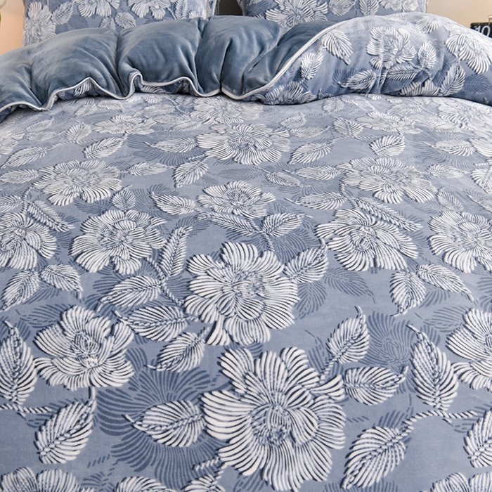 91家纺网 家纺一手货源 找家纺 绘萱2025新品爆款8斤包边印花牛奶绒四件套床裙款法莱绒金貂貂狐 云梦花都-灰
