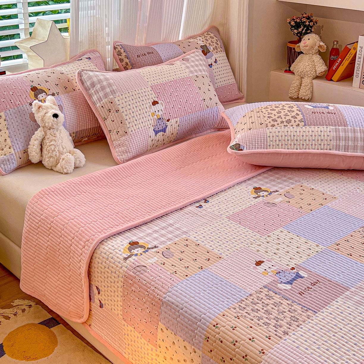 91家纺网 家纺一手货源 找家纺 X猫先生 2025新品棉加绒床盖一面全棉一面牛奶绒床盖炕盖加厚床单床垫四季款系列二 丹麦女孩（A棉B绒）