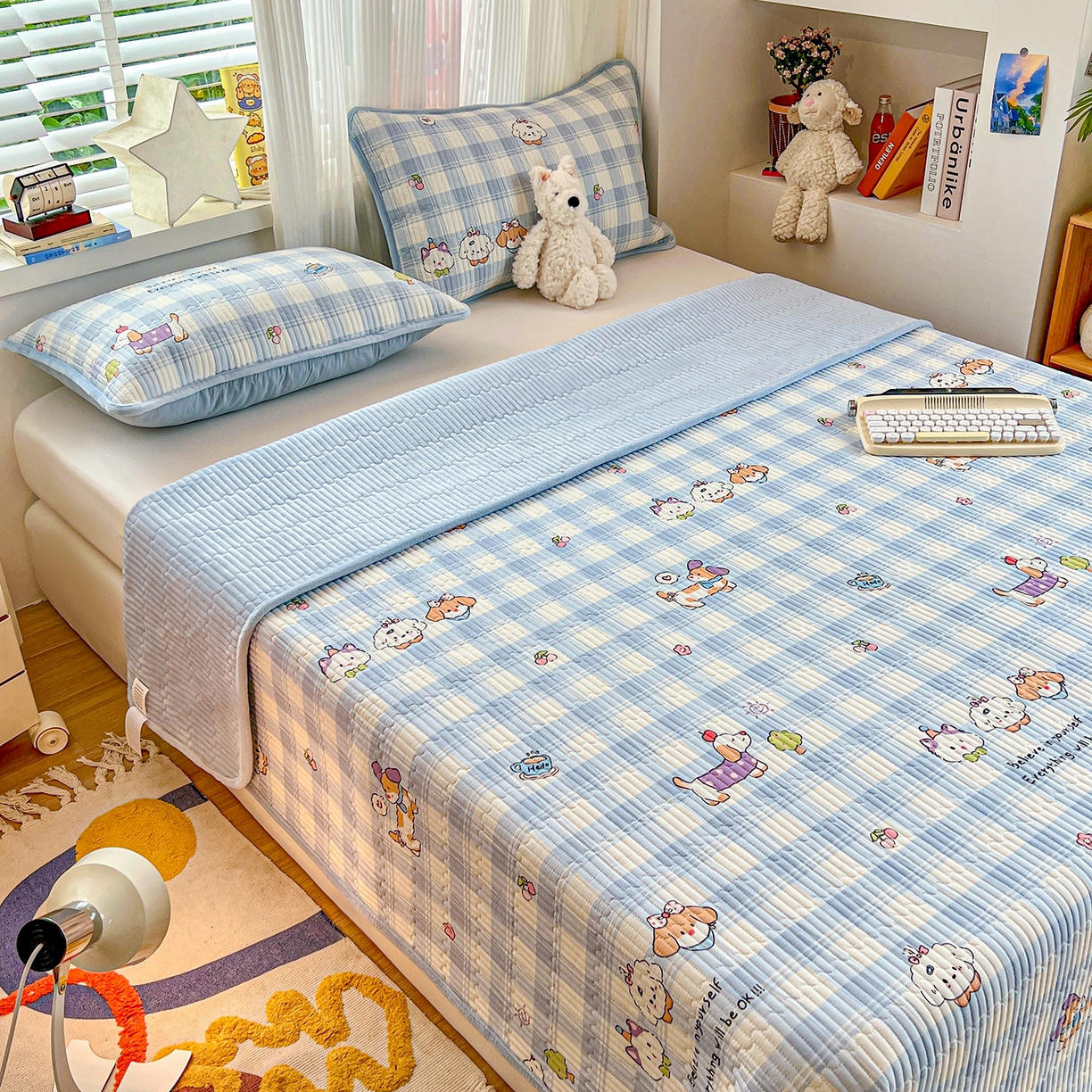 91家纺网 家纺一手货源 找家纺 X猫先生 2025新品棉加绒床盖一面全棉一面牛奶绒床盖炕盖加厚床单床垫四季款系列二 逗号日记(A棉B绒）