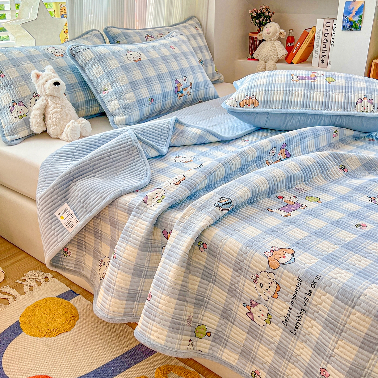 91家纺网 家纺一手货源 找家纺 X猫先生 2025新品棉加绒床盖一面全棉一面牛奶绒床盖炕盖加厚床单床垫四季款系列二 逗号日记(A棉B绒）