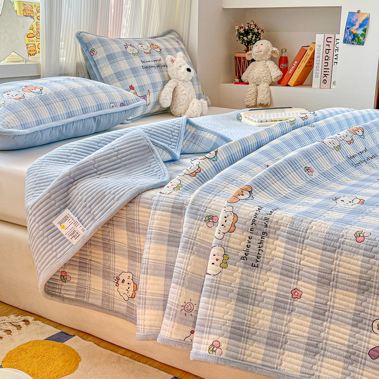 91家纺网 家纺一手货源 找家纺 X猫先生 2025新品棉加绒床盖一面全棉一面牛奶绒床盖炕盖加厚床单床垫四季款系列二 逗号日记(A棉B绒）