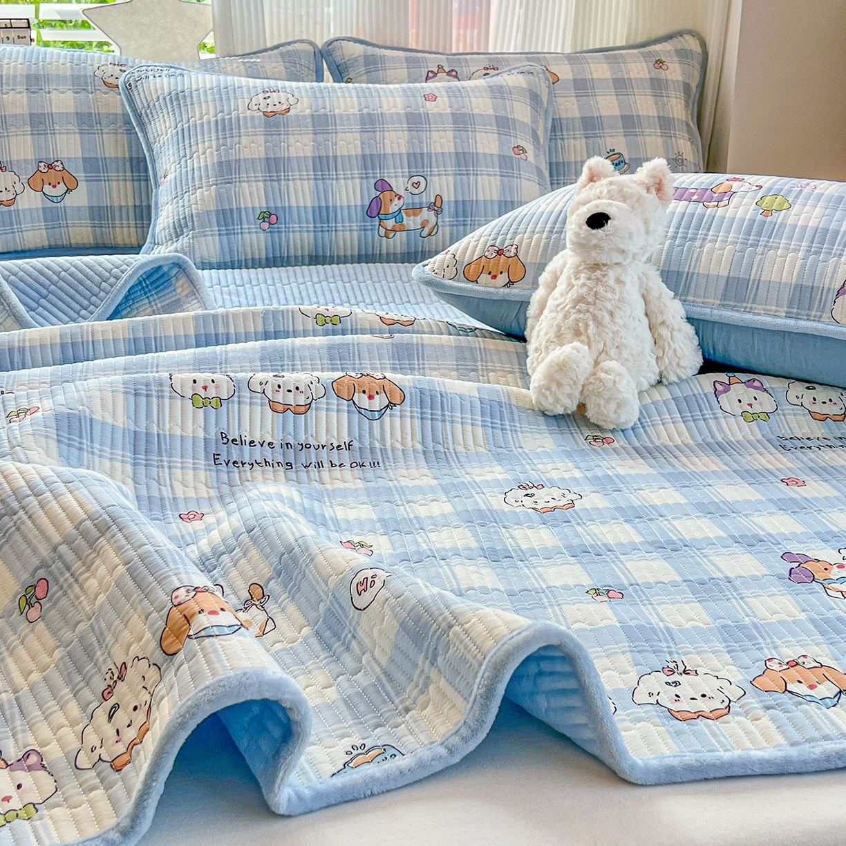 91家纺网 家纺一手货源 找家纺 X猫先生 2025新品棉加绒床盖一面全棉一面牛奶绒床盖炕盖加厚床单床垫四季款系列二 逗号日记(A棉B绒）