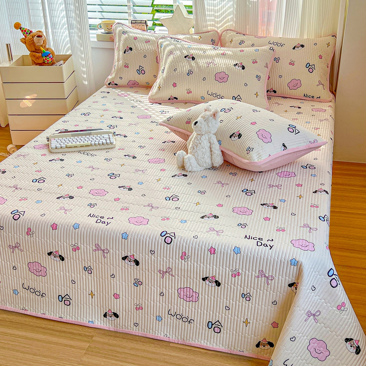 91家纺网 家纺一手货源 找家纺 X猫先生 2025新品棉加绒床盖一面全棉一面牛奶绒床盖炕盖加厚床单床垫四季款系列二 哈哈狗（A棉B绒）