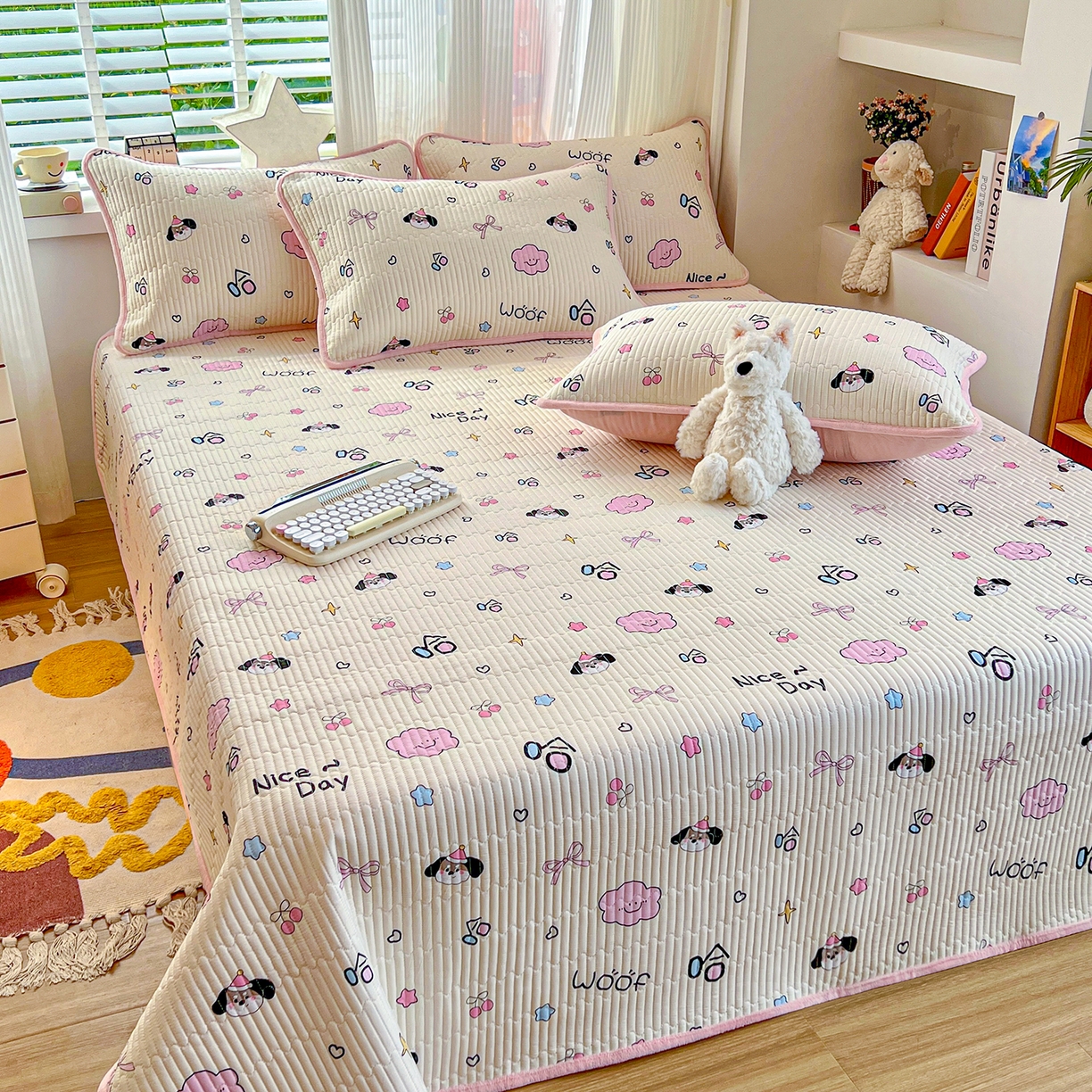 91家纺网 家纺一手货源 找家纺 X猫先生 2025新品棉加绒床盖一面全棉一面牛奶绒床盖炕盖加厚床单床垫四季款系列二 哈哈狗（A棉B绒）