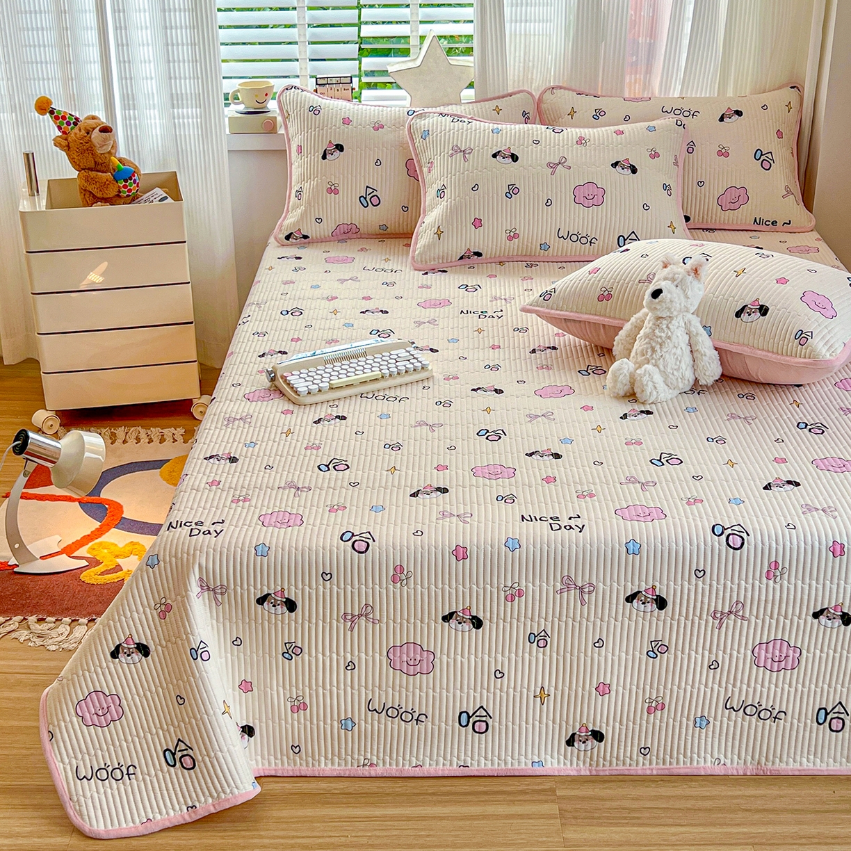 91家纺网 家纺一手货源 找家纺 X猫先生 2025新品棉加绒床盖一面全棉一面牛奶绒床盖炕盖加厚床单床垫四季款系列二 哈哈狗（A棉B绒）