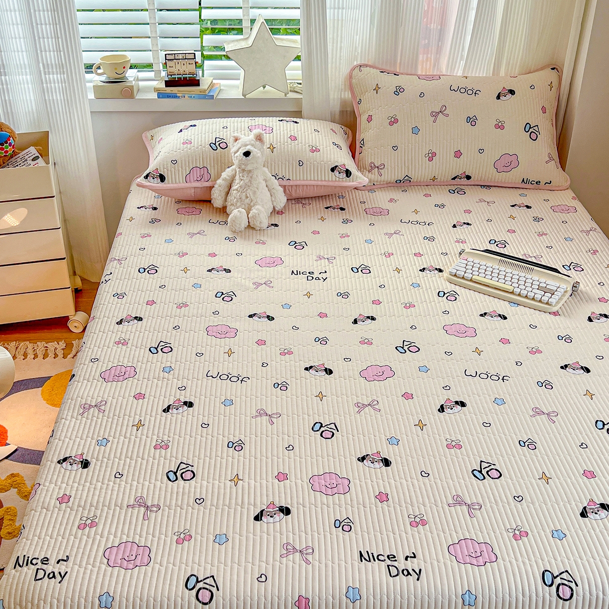 91家纺网 家纺一手货源 找家纺 X猫先生 2025新品棉加绒床盖一面全棉一面牛奶绒床盖炕盖加厚床单床垫四季款系列二 哈哈狗（A棉B绒）