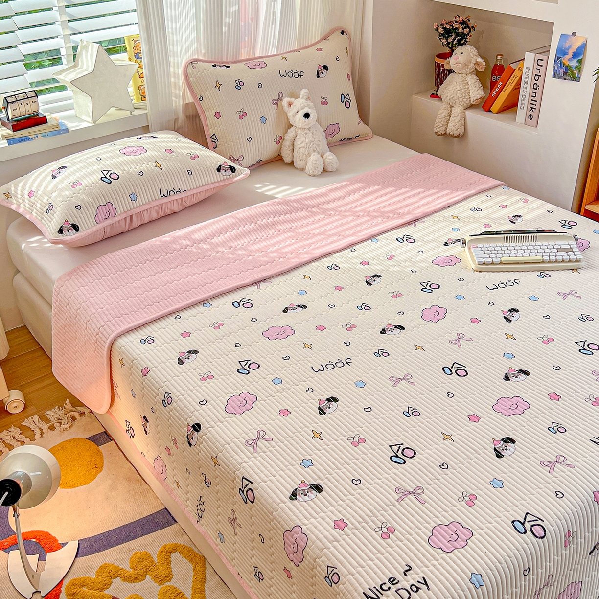 91家纺网 家纺一手货源 找家纺 X猫先生 2025新品棉加绒床盖一面全棉一面牛奶绒床盖炕盖加厚床单床垫四季款系列二 哈哈狗（A棉B绒）