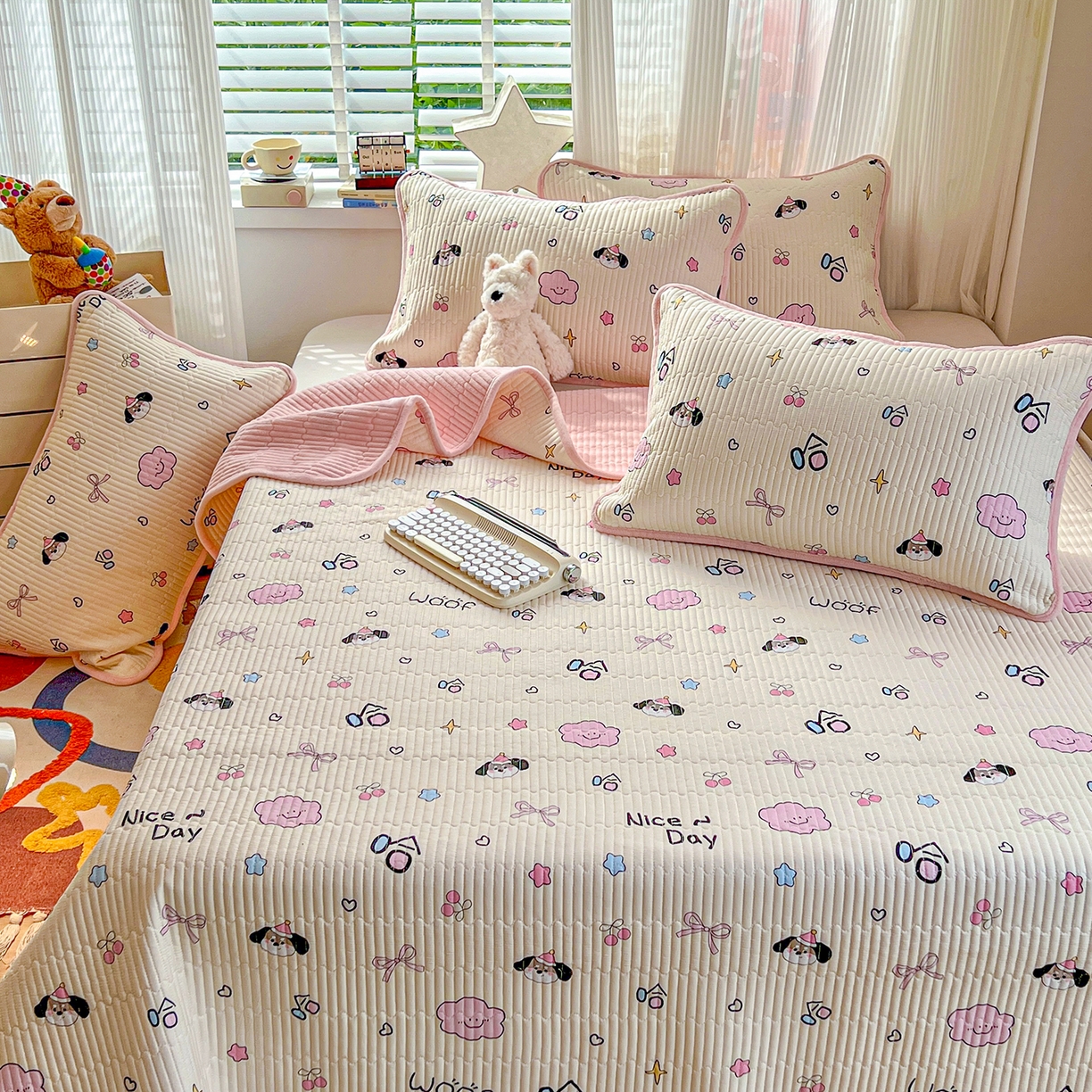 91家纺网 家纺一手货源 找家纺 X猫先生 2025新品棉加绒床盖一面全棉一面牛奶绒床盖炕盖加厚床单床垫四季款系列二 哈哈狗（A棉B绒）