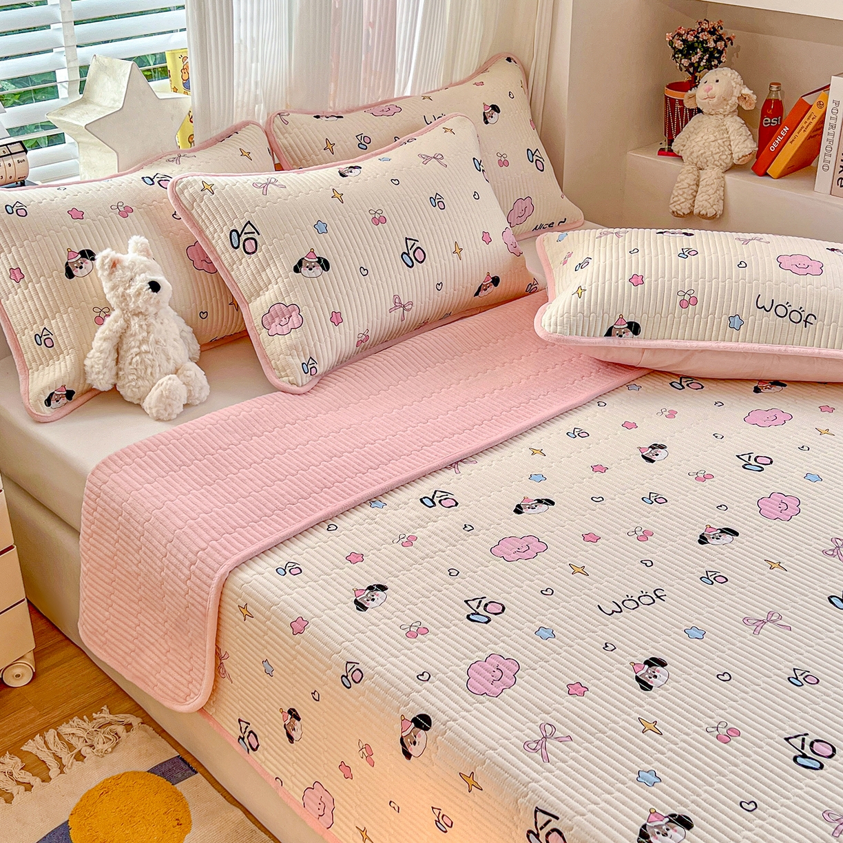 91家纺网 家纺一手货源 找家纺 X猫先生 2025新品棉加绒床盖一面全棉一面牛奶绒床盖炕盖加厚床单床垫四季款系列二 哈哈狗（A棉B绒）