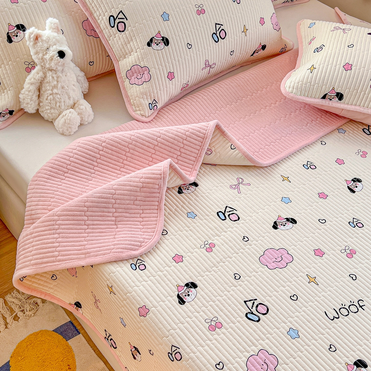 91家纺网 家纺一手货源 找家纺 X猫先生 2025新品棉加绒床盖一面全棉一面牛奶绒床盖炕盖加厚床单床垫四季款系列二 哈哈狗（A棉B绒）