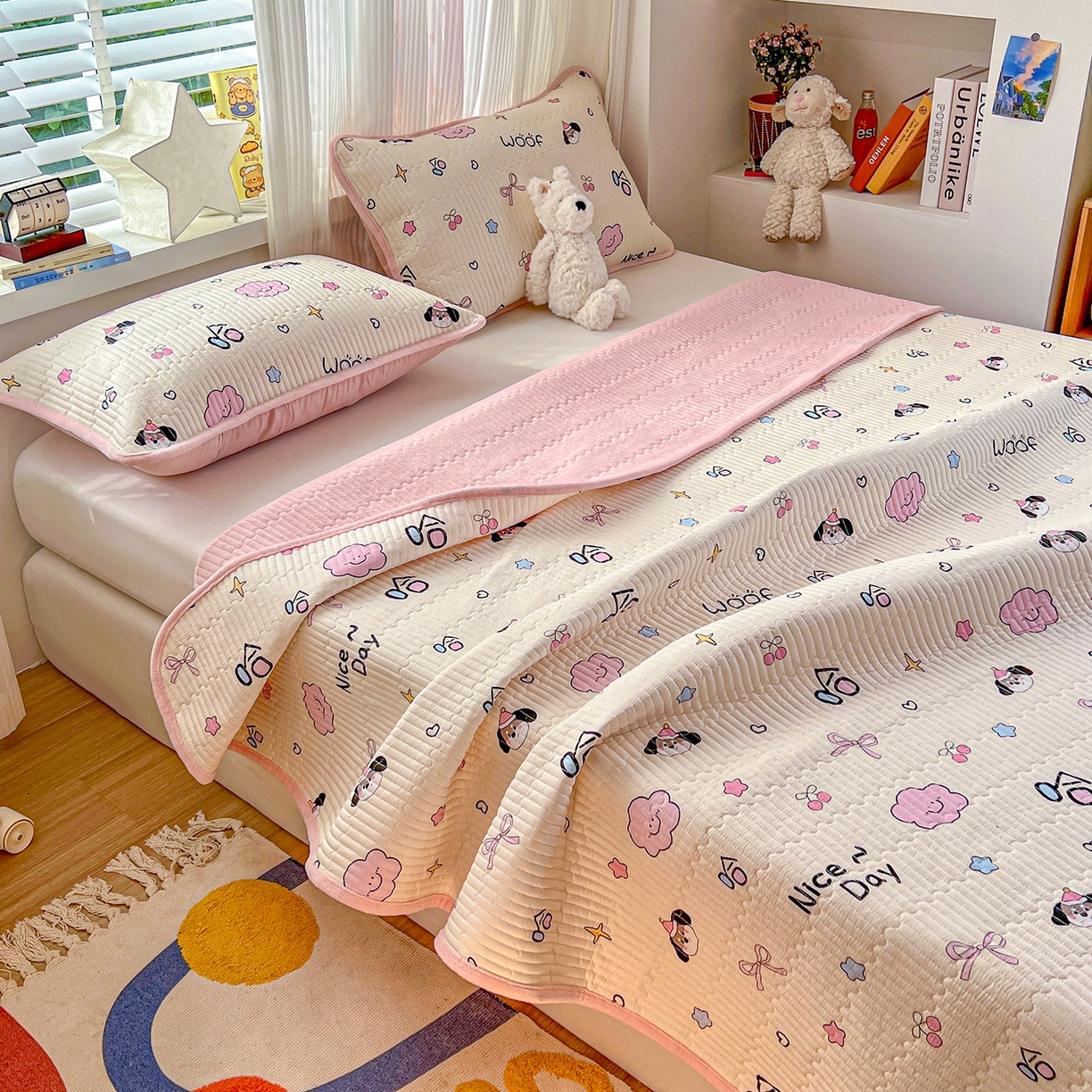 91家纺网 家纺一手货源 找家纺 X猫先生 2025新品棉加绒床盖一面全棉一面牛奶绒床盖炕盖加厚床单床垫四季款系列二 哈哈狗（A棉B绒）