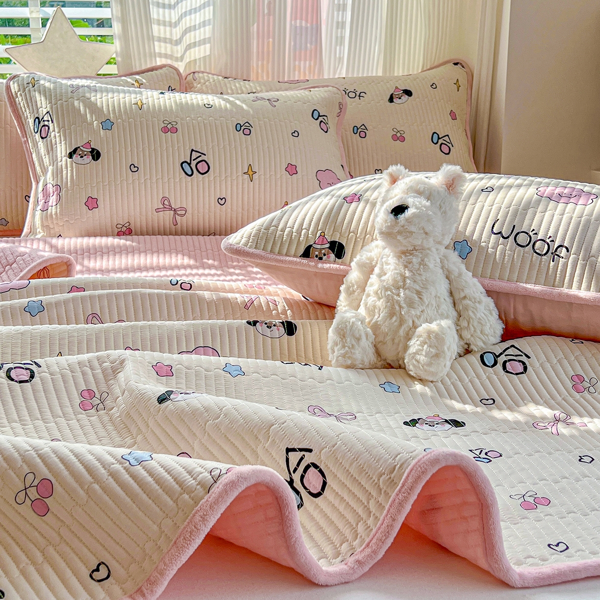 91家纺网 家纺一手货源 找家纺 X猫先生 2025新品棉加绒床盖一面全棉一面牛奶绒床盖炕盖加厚床单床垫四季款系列二 哈哈狗（A棉B绒）