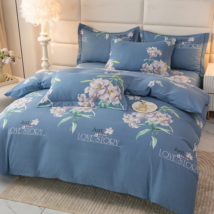 91家纺网 家纺一手货源 找家纺 幸嘉轩 2025新款全棉喷气加厚磨毛印花小清新四件套 海棠花园