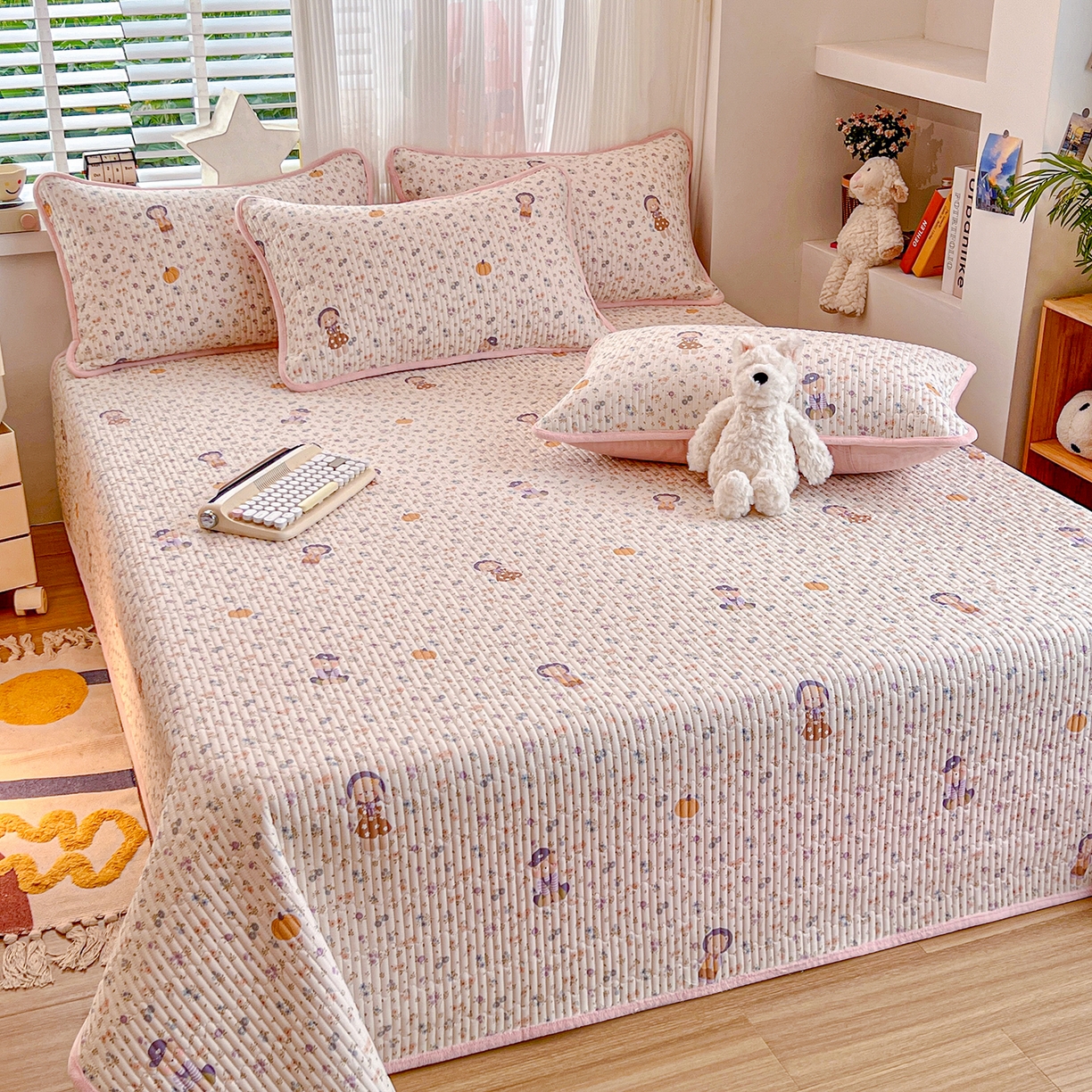 91家纺网 家纺一手货源 找家纺 X猫先生 2025新品棉加绒床盖一面全棉一面牛奶绒床盖炕盖加厚床单床垫四季款系列二 花田囡囡（A棉B绒）