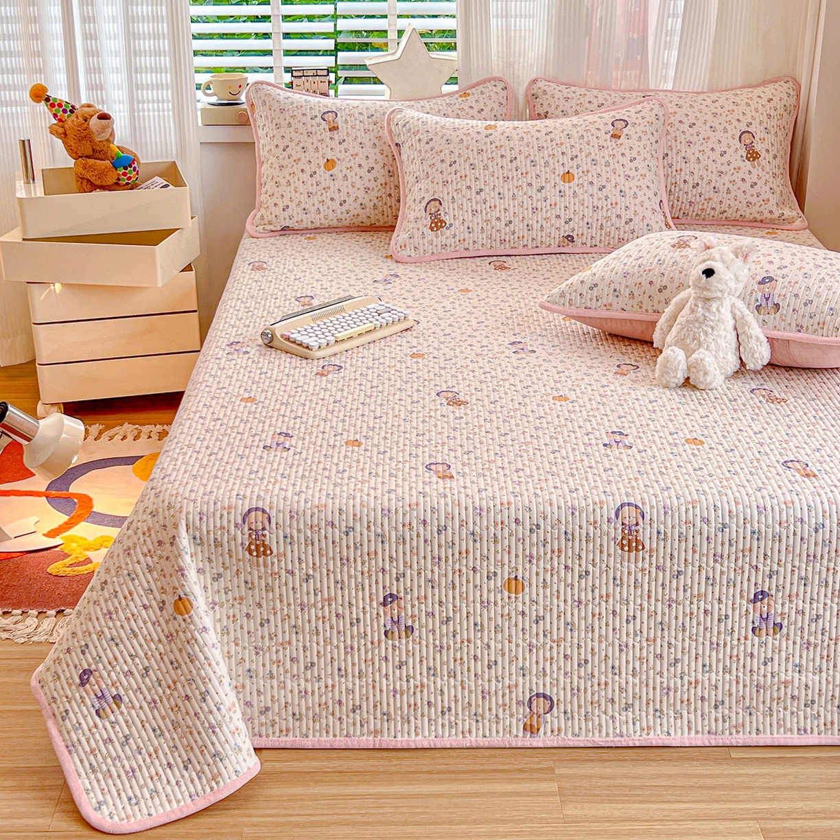 91家纺网 家纺一手货源 找家纺 X猫先生 2025新品棉加绒床盖一面全棉一面牛奶绒床盖炕盖加厚床单床垫四季款系列二 花田囡囡（A棉B绒）