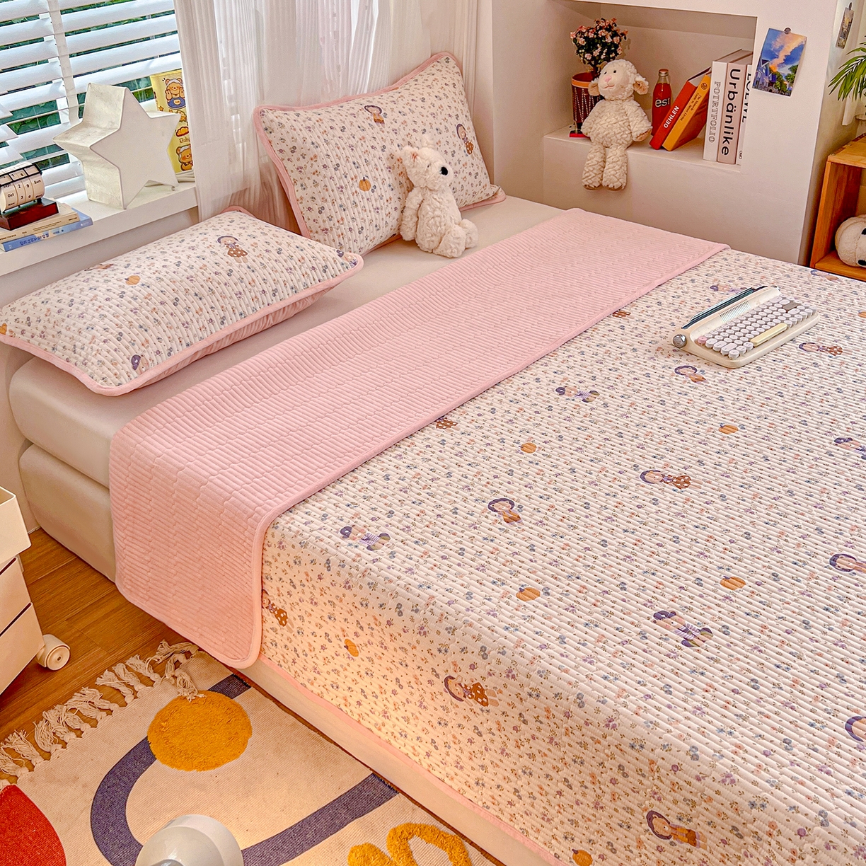 91家纺网 家纺一手货源 找家纺 X猫先生 2025新品棉加绒床盖一面全棉一面牛奶绒床盖炕盖加厚床单床垫四季款系列二 花田囡囡（A棉B绒）