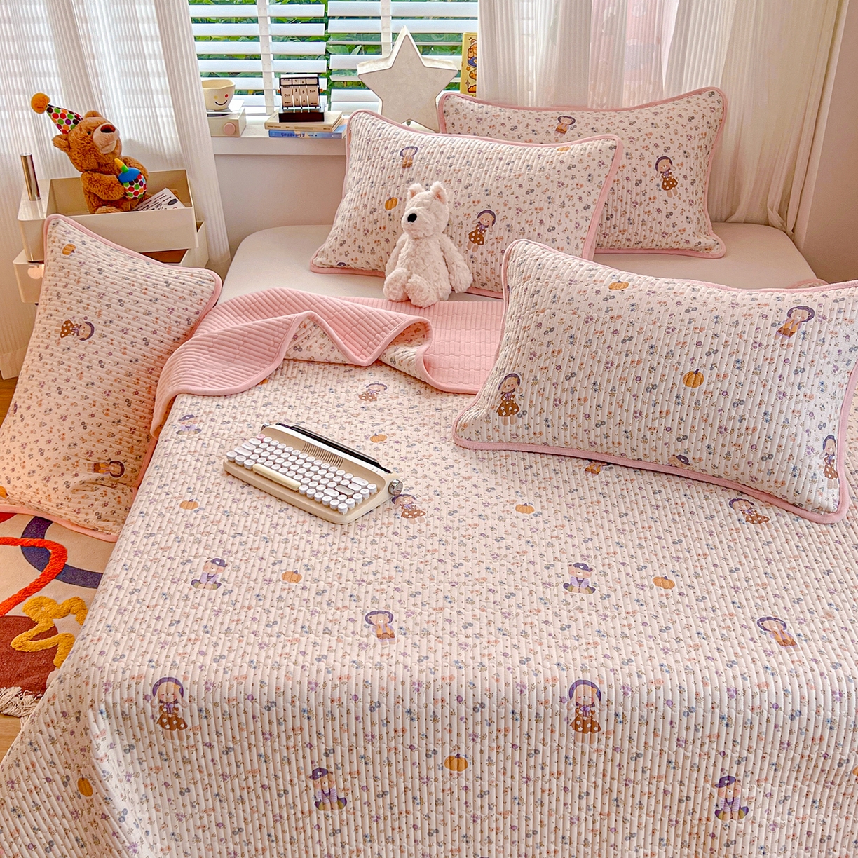 91家纺网 家纺一手货源 找家纺 X猫先生 2025新品棉加绒床盖一面全棉一面牛奶绒床盖炕盖加厚床单床垫四季款系列二 花田囡囡（A棉B绒）