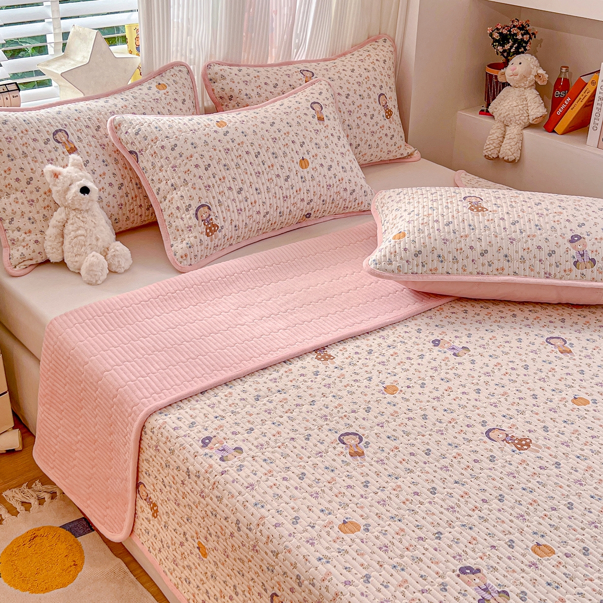 91家纺网 家纺一手货源 找家纺 X猫先生 2025新品棉加绒床盖一面全棉一面牛奶绒床盖炕盖加厚床单床垫四季款系列二 花田囡囡（A棉B绒）