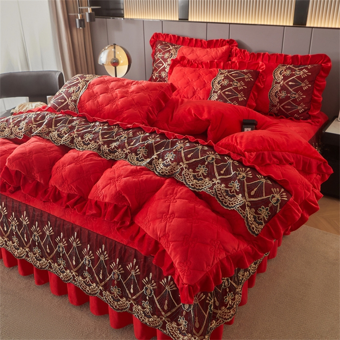 91家纺网 家纺一手货源 找家纺 （总）屹成家纺2025新款水晶绒夹棉绗缝床裙四件套（塞纳河畔）四件套起售价不低于230元