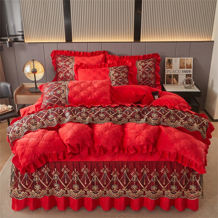 （总）屹成家纺2025新款水晶绒夹棉绗缝床裙四件套（塞纳河畔）四件套起售价不低于230元