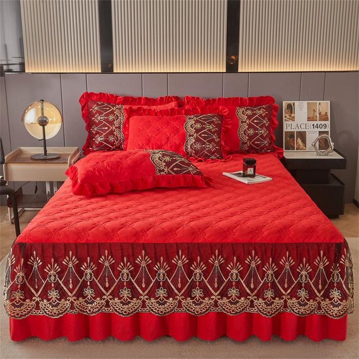 91家纺网 家纺一手货源 找家纺 （总）屹成家纺2025新款水晶绒夹棉绗缝床裙四件套（塞纳河畔）四件套起售价不低于230元