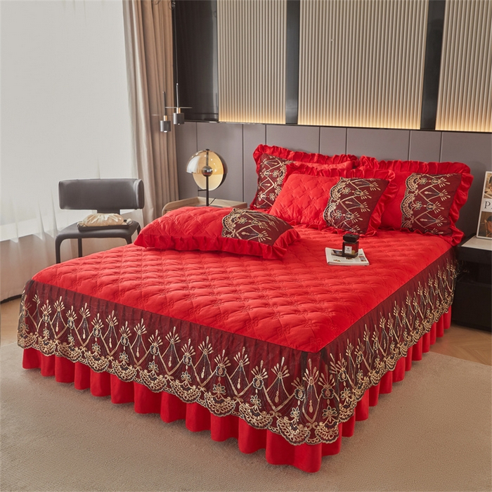 91家纺网 家纺一手货源 找家纺 （总）屹成家纺2025新款水晶绒夹棉绗缝床裙四件套（塞纳河畔）四件套起售价不低于230元