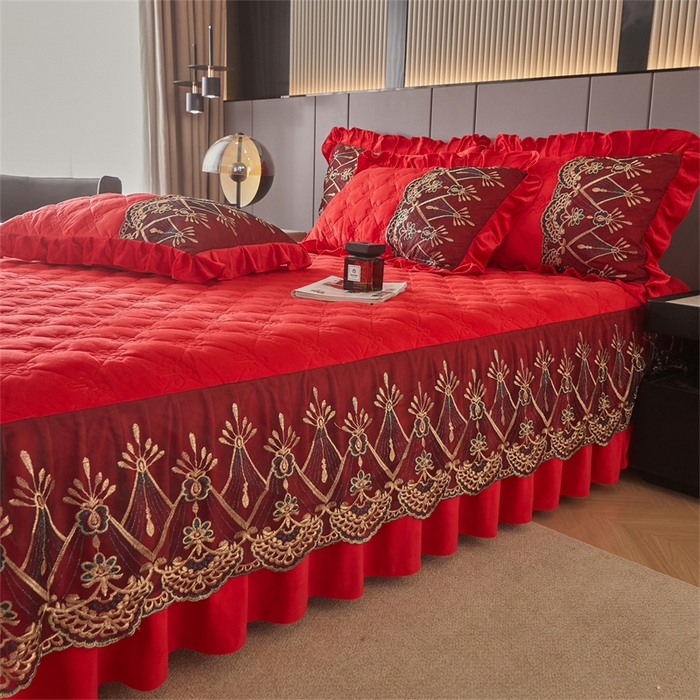 91家纺网 家纺一手货源 找家纺 （总）屹成家纺2025新款水晶绒夹棉绗缝床裙四件套（塞纳河畔）四件套起售价不低于230元