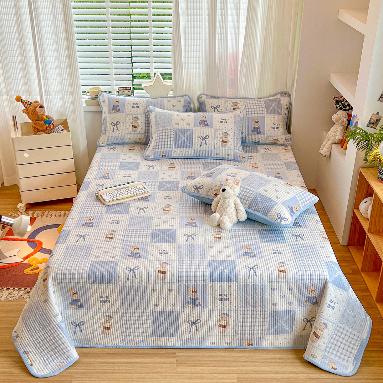 91家纺网 家纺一手货源 找家纺 X猫先生 2025新品棉加绒床盖一面全棉一面牛奶绒床盖炕盖加厚床单床垫四季款系列二 蓝格童话（A棉B绒）