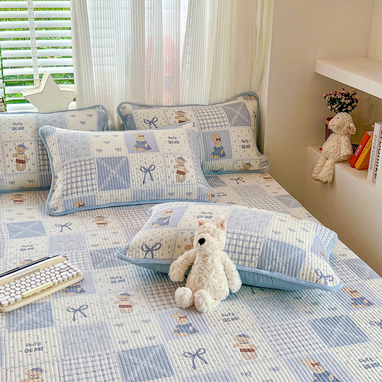 91家纺网 家纺一手货源 找家纺 X猫先生 2025新品棉加绒床盖一面全棉一面牛奶绒床盖炕盖加厚床单床垫四季款系列二 蓝格童话（A棉B绒）