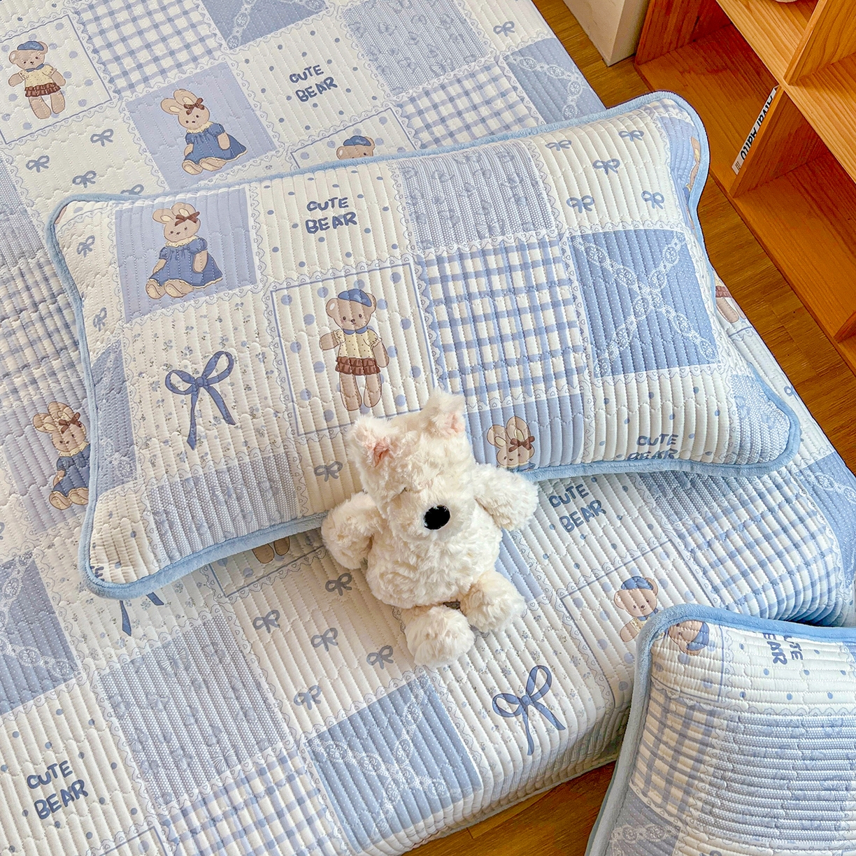 91家纺网 家纺一手货源 找家纺 X猫先生 2025新品棉加绒床盖一面全棉一面牛奶绒床盖炕盖加厚床单床垫四季款系列二 蓝格童话（A棉B绒）