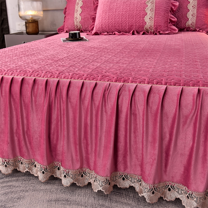 91家纺网 家纺一手货源 找家纺 （总）忘忧草 2025新款婴儿绒夹棉单床裙 床裙单件-安娜系列